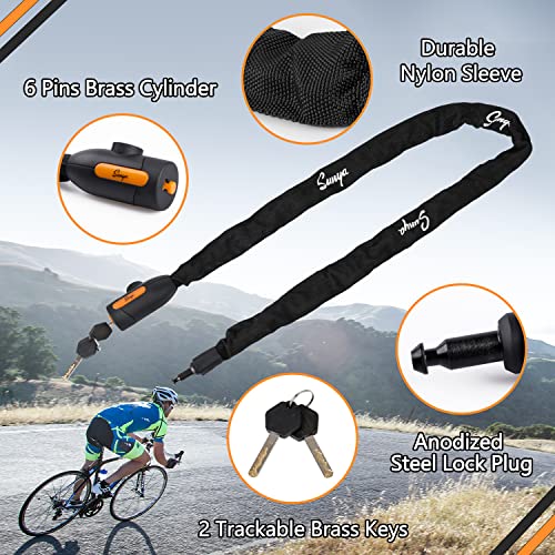 Sunya Bike Chain Lock - Bike Locks Heavy Duty Anti-Theft Bicycle Chain Lock With 2 Keys Lock Chain For Bike, Motorcycle, Bicycle, Gate, Fence (Black Sleeve) #TOP2