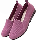 Mocasines ortopédicos de punto cómodos para mujer, zapatos antideslizantes para caminar, suela ligera y transpirable de malla, parte superior baja, Purple, 44 EU