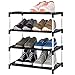 SHELAKET 4-poziomowy stojak na buty, organizer do układania w stos na 8-10 par, tkanina z włókniny, rozszerzalna półka na buty, szafka do przechowywania, wąska, mała przestrzeń (czarny)
