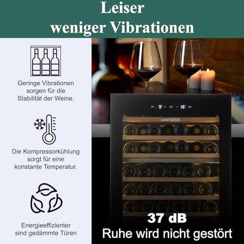 LichtLuxus Weinkühlschrank 2 Zonen 71 Flaschen, Eingebaute Weinschrank mit Kühlung, 5-20 ºC, leise 37dB, Touch-Steuerung, Glastür, 59.5×57.5×82cm, Schwarz 7 LichtLuxus Weinkühlschrank 2 Zonen 71 Flaschen, Eingebaute Weinschrank mit Kühlung, 5-20 ºC, leise 37dB, Touch-Steuerung, Glastür, 59.5×57.5×82cm, Schwarz