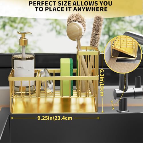 image for Cisily Gold Kitchen Sink Caddy Organzier with High Brush Holder, Spong