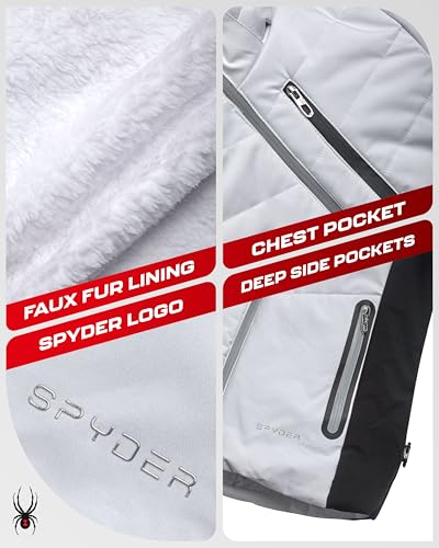 Spyder Womens Ski Jacket - Faux Fur Lined Insulated 3 in 1 Puffer Jacket - Reversible Quilted Winter Coats for Women, Size X-Large, White