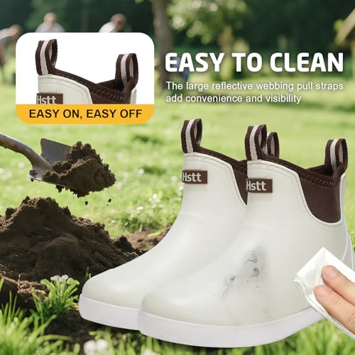 Image of Men's Deck Boots Waterproof Fishing Rain Boots, Anti-Slip Rubber Boots Ankle Booties, High-Performance Footwear Chelsea Boots for Gardening Boating Camping Sailing