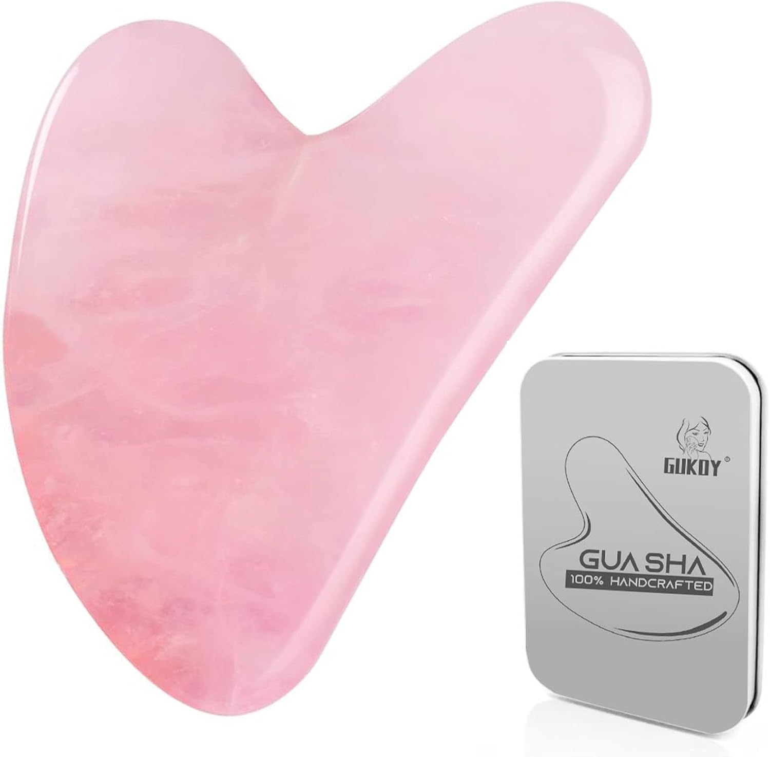 Gua Sha Tool Guasha Massage Tool 100% Natural Jade Stone for Face Care, Relieve Wrinkle Eye Puffiness Treatment, Back Spa (Pink)