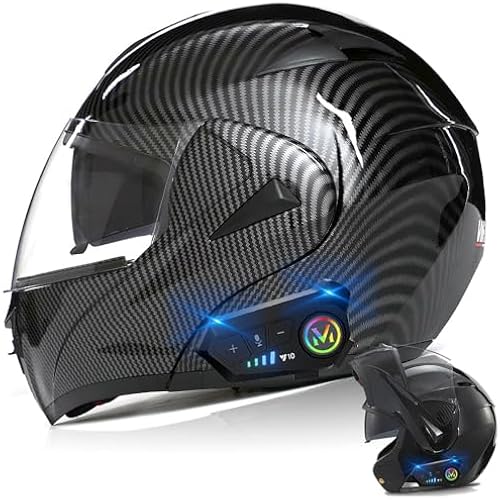 Bluetooth Modular Motorcycle Helmet, DOT Approved Flip Up Full Face Integrated Helmet, Double Visor Helmet Built-in Dual Speaker with Microphone, for Adults Men and Women XS~XL (XL(61~62CM), Q)