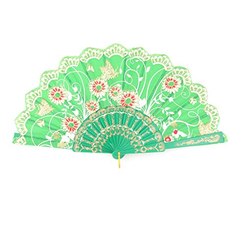 Ruilogod Plastic Folding Hand Fan Summer Party Dark Green