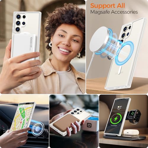 Image of Rayboen for Samsung Galaxy S23 Ultra Case Magnetic, [Compatible with Magsafe] Protective Skin Finish Matte Phone Cover for Samsung S23 Ultra with Translucent Hard Back & Soft Edge, Matte SemiClear