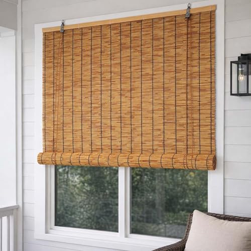 Privacy Bamboo Shades, Blackout Reed Blinds for Windows, Roll Up
