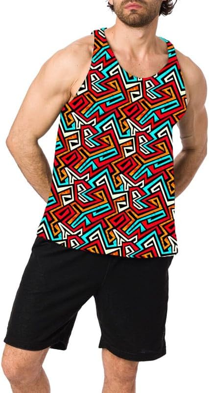 JOVO Men's Stylish Printed Tank Tops Muscle Gym Bodybuilding Vest Fitness Workout Train Stringers L1355