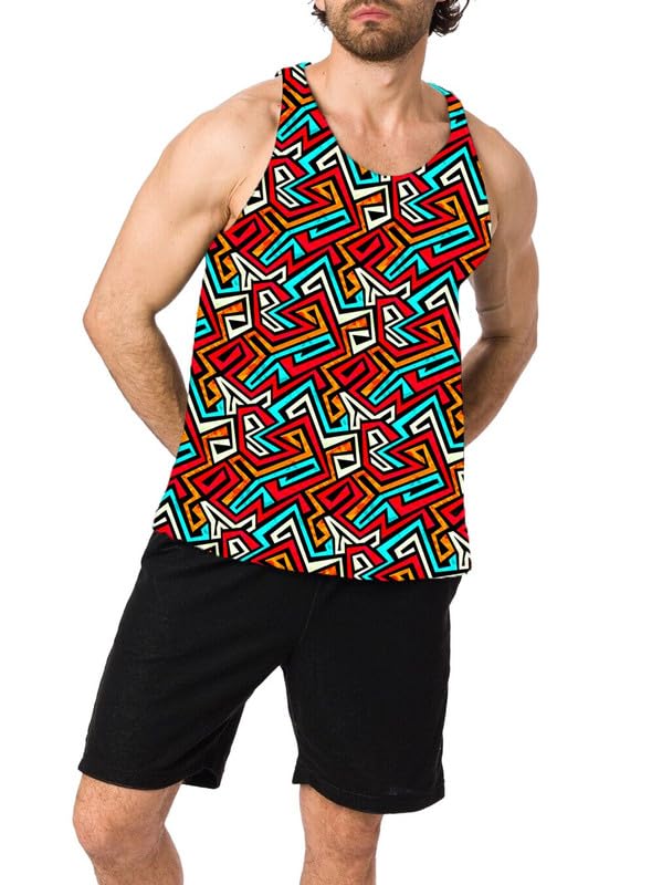 JOVO Men's Stylish Printed Tank Tops Muscle Gym Bodybuilding Vest Fitness Workout Train Stringers L1355