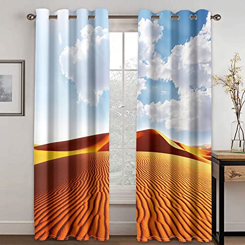 Cortinas Infantiles Niña 3D Nubes Blancas Desierto Dorado Cortinas Opacas 2 Piezas Cortinas Termicas Aislantes Frio Y Calor Cortina 140x160 Cm Cortinas Baratas, Salon, Habitacion Juvenil, Con Ojale