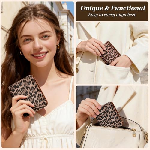 Image of Toughergun Leopard Print RFID Small Wallet Women, Slim Thin Vegan Leather Bifold Wallet with Zipper Coin Pocket & ID Window, Cute Mini Credit Card Holder Gift for Women ladies Teen Girls