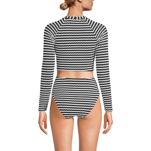 Lands' End Women's Crochet Long Sleeve Bikini Top and High Waisted Bottoms Swimsuit Set Large Black/White2
