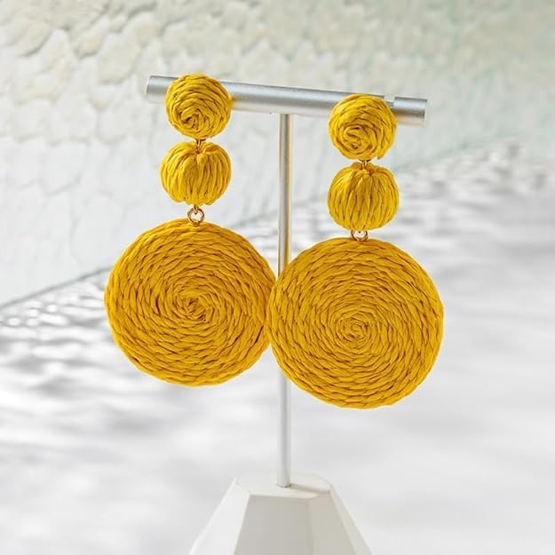 Handmade Boho Drop Earrings for Women – Colorful Raffia Ball Dangle Jewelry, Lightweight Rattan Beaded Summer Earrings, Beachy Bohemian Statement Accessories - Image 3