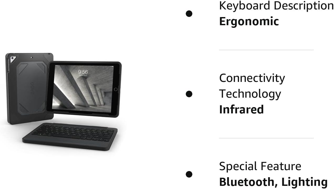 ZAGG Rugged Book Detachable Case and Magnetic-Hinged Keyboard for iPad Air, iPad Air 2, & iPad 9.7 inch, - Multi-Device Bluetooth Pairing, Backlit Keyboard - USB-C to USB-C Cable Included (Black)
