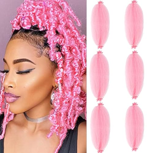 Springy Afro Twist Hair 12 Inch 6 Packs Pre Fluffed Marley Twist Braiding Hair for Black Women (12 inch, 6 Packs, Pink)