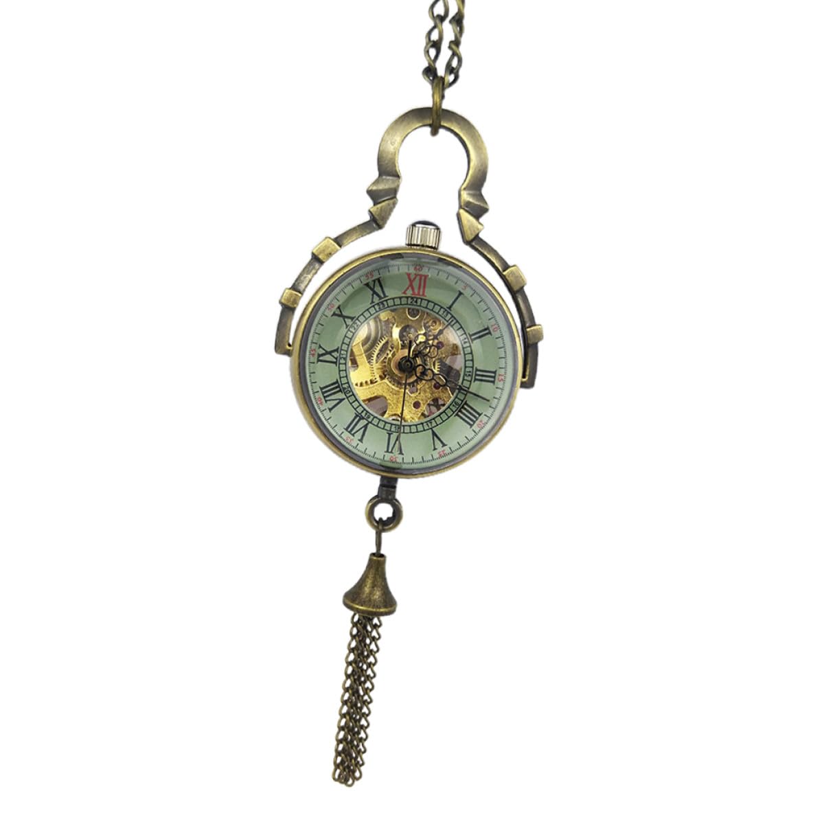 Healifty Vintage Taschenuhr Anhänger aus Legierung mit Mechanischem Handaufzug Hohlem Kugel Design Antike Halskettenuhr für Herren Langlebige Kette Leicht und Rostbeständig