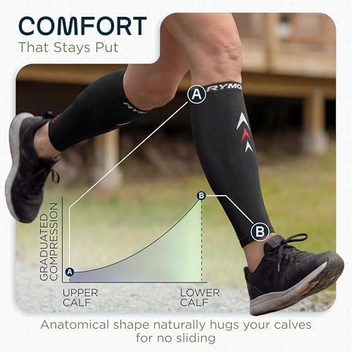 Rymora Calf Compression Sleeves Men Women - Leg Compression Sleeve Footless Socks - Shin Splint Relief Fitness Running