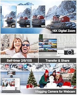 ToAuite 4K Digital Camera with Viewfinder, 48MP Autofocus Vlogging Camera for Photography and Video, Anti-Shake 16X Zoom Travel Portable Camera with Flash 32GB Card, Selfie YouTube Cameras with Dial