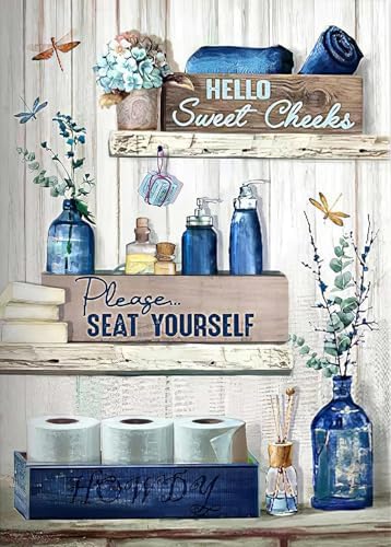 GemZono Diamond Painting Kits for Adults-Bathroom Diamond Art Kits for Adults,5D Diamond Painting,DIY Full Drill Diamond Painting Gem Art and Crafts Bathroom Decor 12x16inch