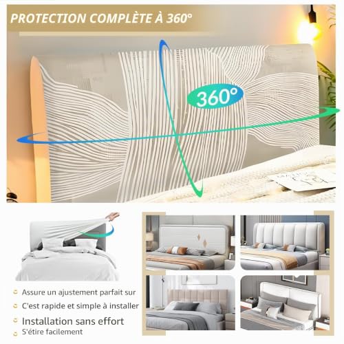 Hearda Housse de Tete de Lit 150 cm, Housse Tete de Lit Extensible, Beige Moderne Housse de Protection Tête de Lit Déhoussable et Lavable, Anti-poussière 130-160 cm – vue 5