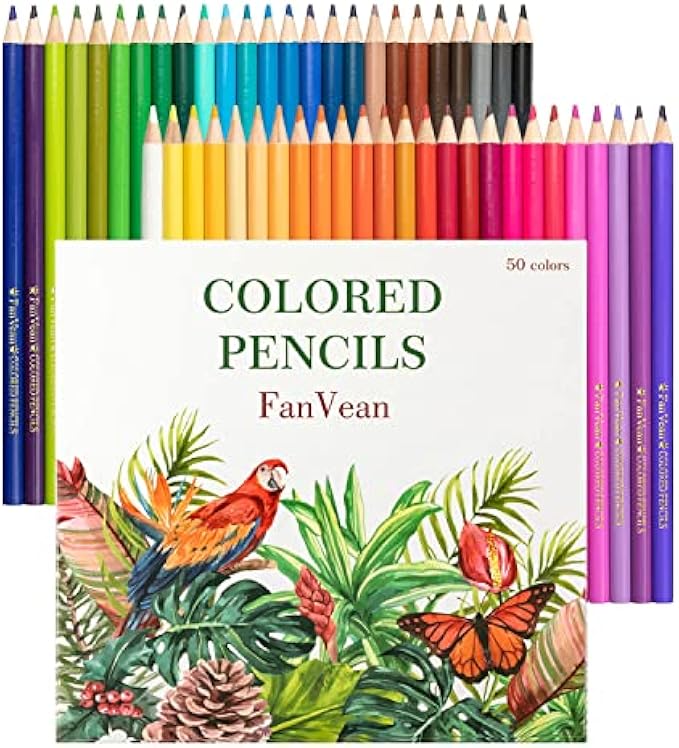 FanVean Colored Pencils Set for Adult Coloring Books for Kids and Adults, 50 Count