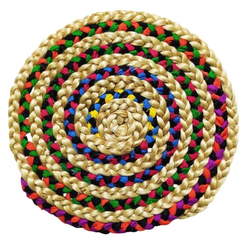 Jute & Cloth Placemats, Multicolor, 6 Inch, Set of 2
