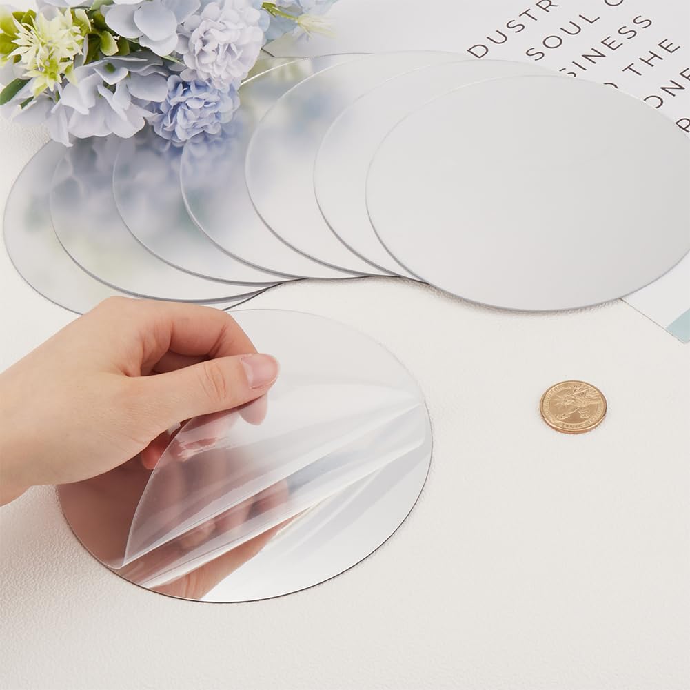 CRASPIRE 10 pcs 6 pouces Miroirs Ronds en Acrylique Plaque Sans Verre Petit Cercle Miroir Décalcomanies Pièces de Miroir Autocollants de Miroir Auto-Adhésifs pour L'Artisanat Tables de Mariage Centres
