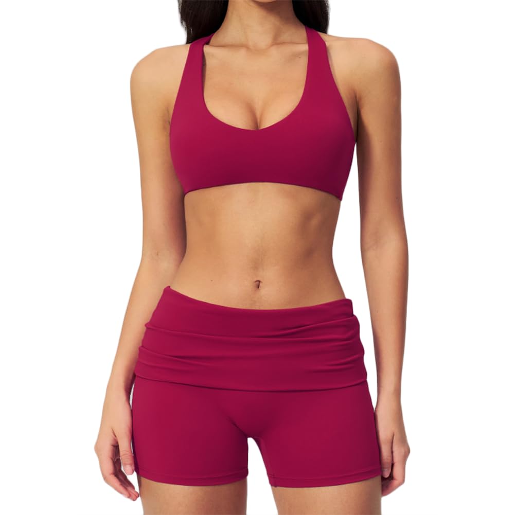 JPXJGT Women's Sports Set, Breathable Quick-Dry, Gym Yoga Workout Two-Piece Fitness Yoga Set(Size:XL,Color:Red)