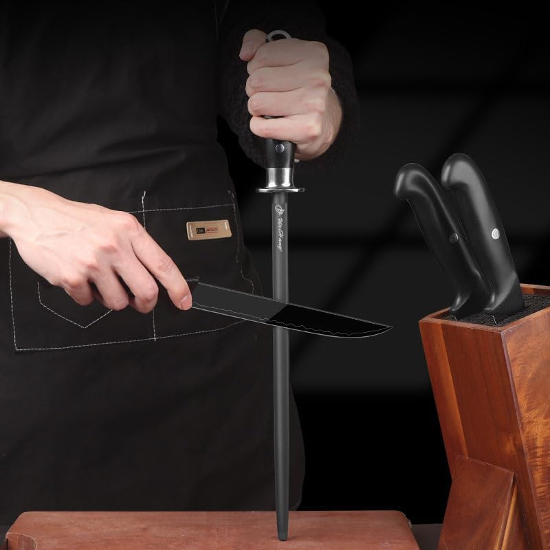 Miniatura 9 de Varilla de afilar negra de 12 pulgadas, acero afilador para cuchillos de cocina, acero de afilado de 12 pulgadas, afilador de cuchillos Craftsman