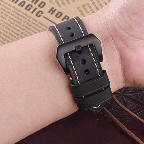 EACHE 26mm Black Leather Watch Bands, Crazy Horse Genuine Leather Watch Straps with Black Buckle