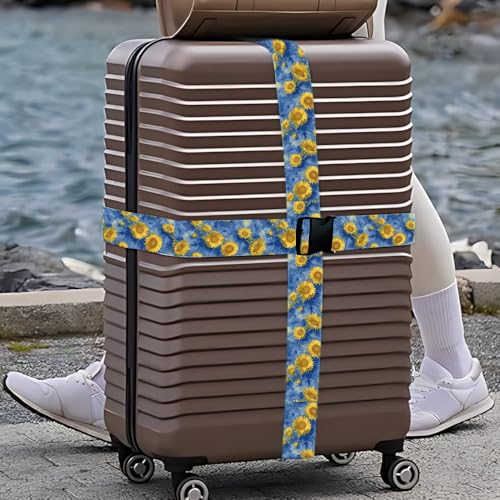 Image of 2 Pack Luggage Straps for Suitcases, Adjustable Travel Belt with Buckle, 2 inch Wide Heavy Duty Suitcase Straps for Summer Vacations, Starry Night Sunflower Pattern, Travel Essentials, Blue /Multi