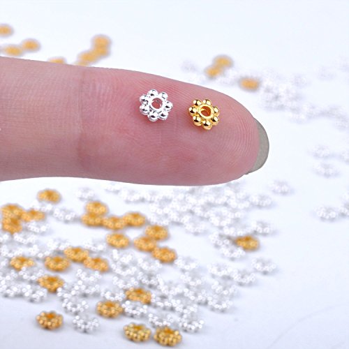 Bronagrand 500Pcs Metal Daisy Spacer Beads 4Mm For Diy Jewelry Making,Gold And Silver #TOP4