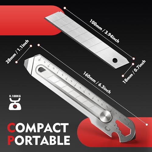 Image of BECOWIN 2 Pack 7-in-1 Retractable Stainless Steel Utility Knife, Heavy Duty Box Cutter with Safety Lock, 18mm Snap-Off Blade Compatible, Multi Tool for Home, Office, Warehouse (Blades Not Included)