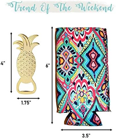 6-Pack Slim Can Neoprene Insulators in Cute Floral Patterns and Pineapple Bottle Opener| Perfect for Insulator for 12oz Tall Drinks Like White Claw, Truly, Red Bull, Spiked Seltzer, Michelob Ultra!