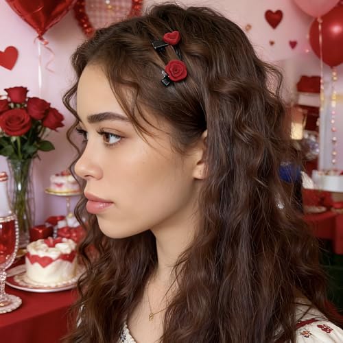 10 Piezas Pequeñas Pinzas de Terciopelo Rojo para el Cabello, clips de aligátor decorativos con forma de rosa y corazón, accesorios retro para el cabello para mujeres miniatura 5
