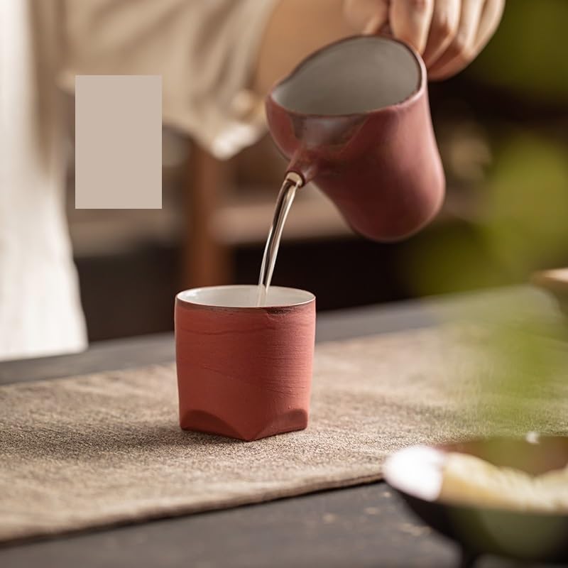 TEESONG Tazze da Viaggio Tazza da tè in ceramica rossa Set cinese retrò fatto a mano in gres, tazza ospite, singola