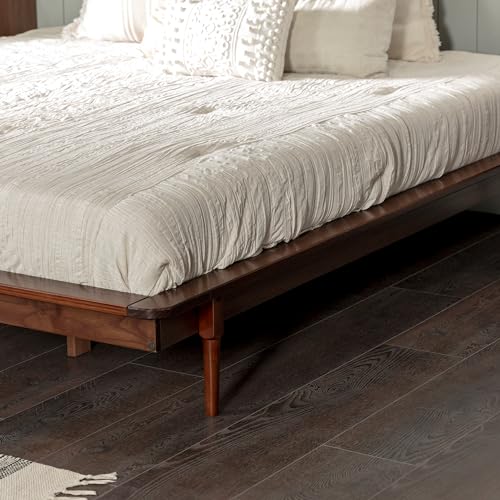 Walker Edison Mid Century Modern Solid Wood Platform Bed Headboard Footboard Bed Frame Bedroom, King, Walnut - Thumbnail 7