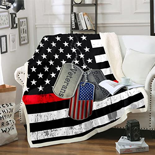 American Flag Plush Blanket Throw Army Card Fleece Bed Blanket Soldier Military Theme Sherpa Blanket For Boys Adults Men Bedroom Decor Remember Our Veterans Fuzzy Blanket Sofa Decor Queen 90"X90" #TOP2