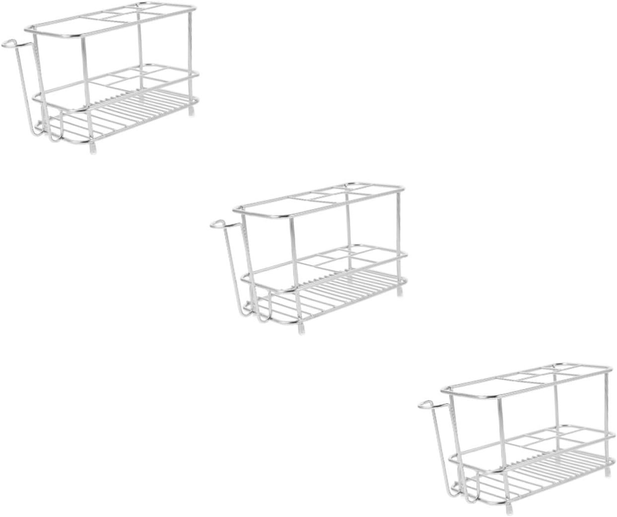 3pcs Stainless Steel Toothbrush Holder Countertop Electric Toothbrush Stand Organizer for Bathroom Compartment Design for Neat Storage and Easy Access