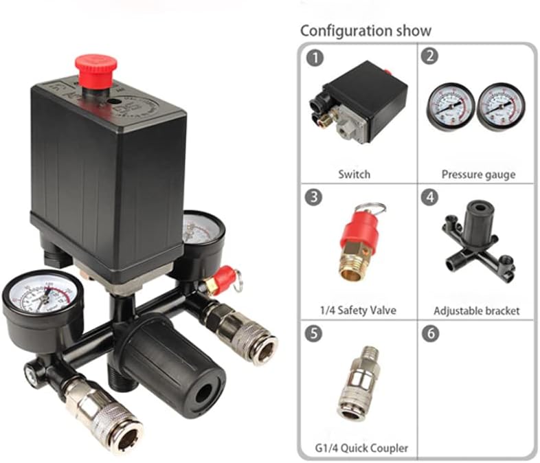 Air Compressor Pressure Switch Control Valve And Regulator Gauges,Pressure Reducer Regulator Regulation With Manometer Air Compressor + 1 x Thread Seal Tapes(1/2-394inch)