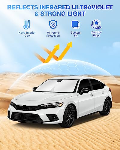 Image of Canvcle Windshield Sun Shade for 11th Gen Honda Civic 2022-2025 2026 (NOT for Hatchback) Side Rear Window Shade Cover Kit Full Window Sun Visor Shield Camping Keep Vehicle Cool Black 8PCS