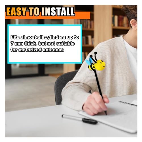 image for KITUREK Happy Bee Car Antenna Topper, Cute Bee Automotive Antenna Ball