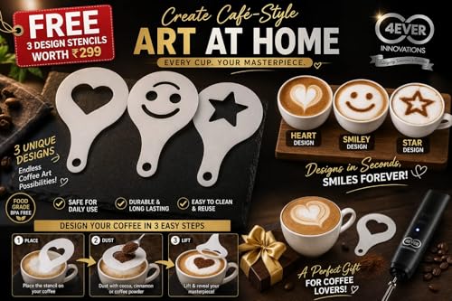 Image of Nova Premium Coffee Frother 1 Year Warranty Electric Handheld Milk Frother for Coffee, Latte & Cappuccino | High Speed Foam Maker with Stainless Steel Whisk | Portable Coffee Beater Bundle Pack