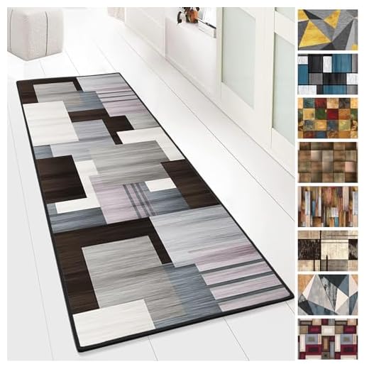Tapis Contemporain, Tapis Grande Taille de Chambre Adulte Moderne à Poils Ras, pour la Cuisine, l'entrée, Le Salon et la buanderie, Antidérapant et Lavable, 9 Couleurs, 90x200cm