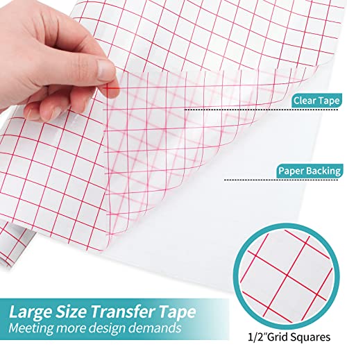40Ft Transfer Tape For Vinyl - Clear Vinyl Transfer Paper Tape Roll, 12” X 40 Ft With 1/2 Red Grid Standard Tape For Cricut Adhesive Vinyl For Craft Decal, Mug Decal #TOP1