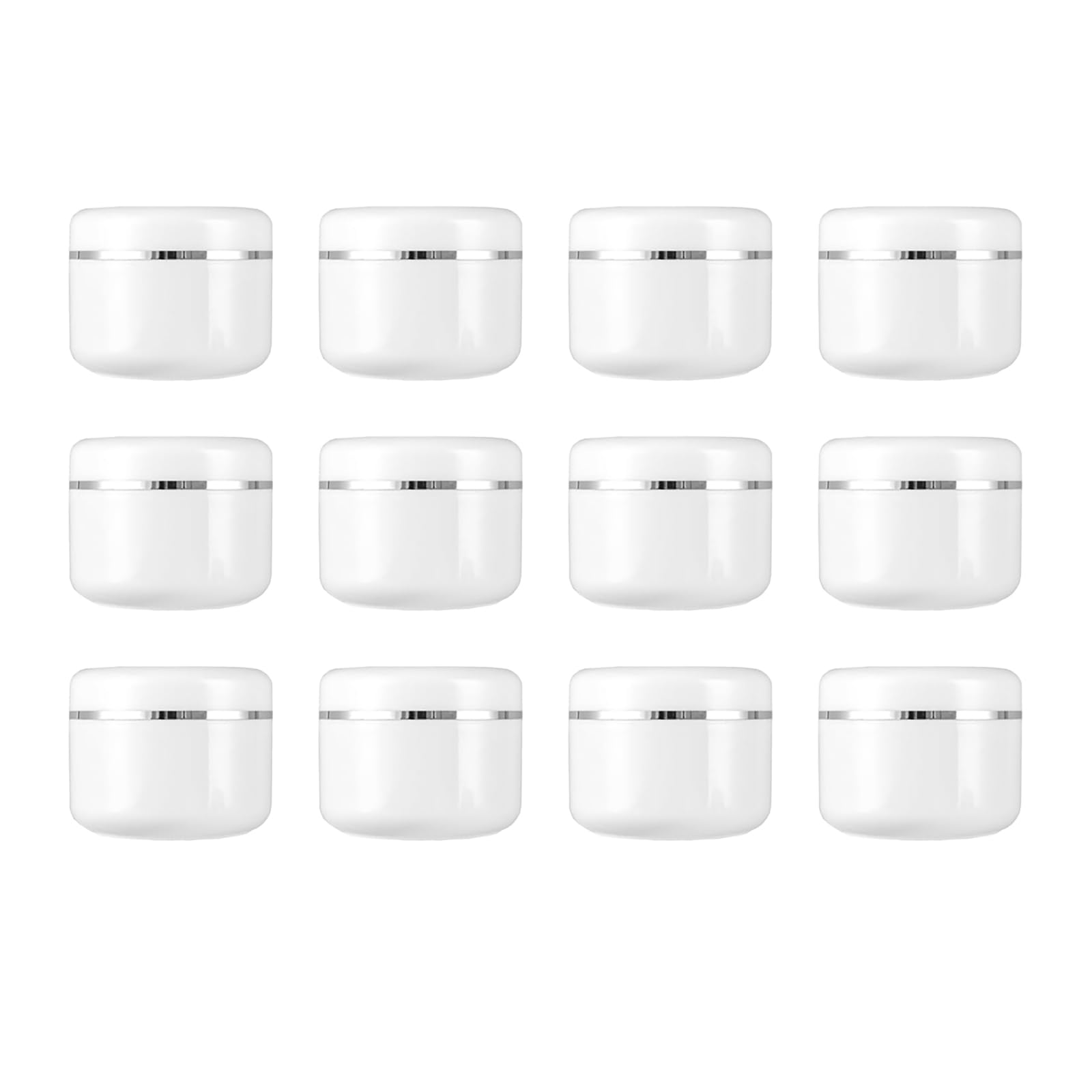 HUATEEN Cosmetic Sample Jars,12 PCS 50 ml Travel Pots Empty White Plastic Round Lid Refillable Makeup Cosmetic Jars for Cream Lotion Ointments Essential Oils