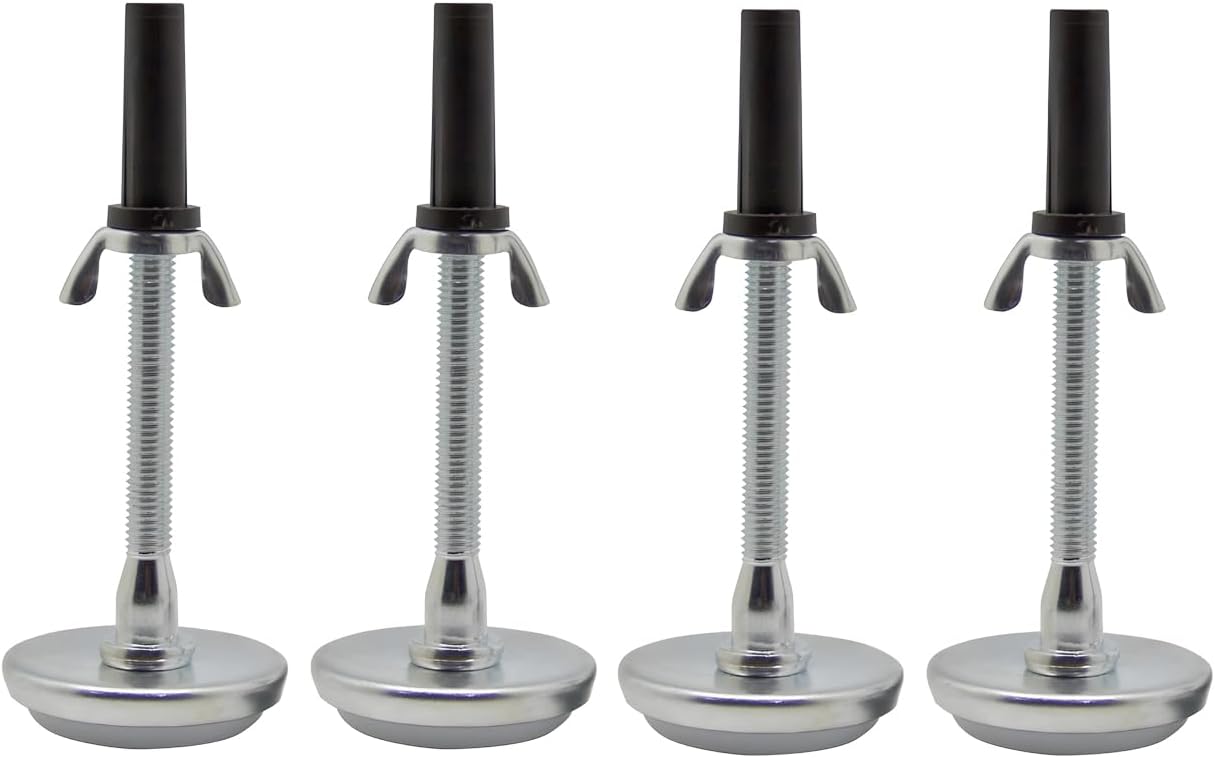 Kings Brand Furniture Adjustable Threaded Bed Frame Riser Glide Legs - Bed Legs to Replace Wheels - Bed Feet Replacement for Bed Frame - Metal Bed Frame Glides - Set of 4 Glides - Black/Silver