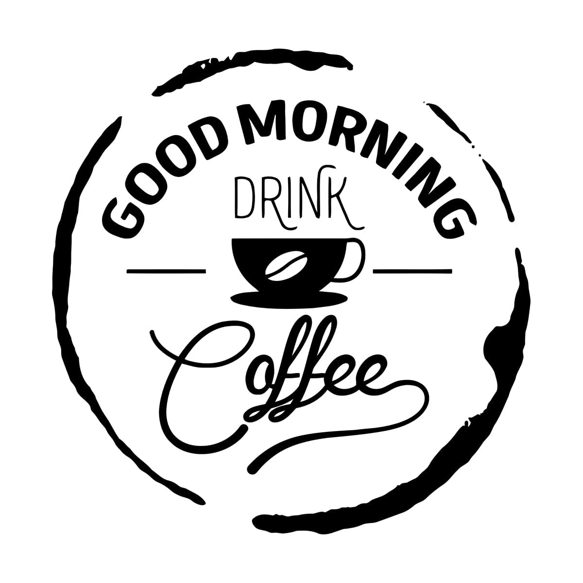 Goozan Black Vinyl Wall Decals Words Quotes Good Morning Drink Coffee 54X54.8cm Multi Color Selection