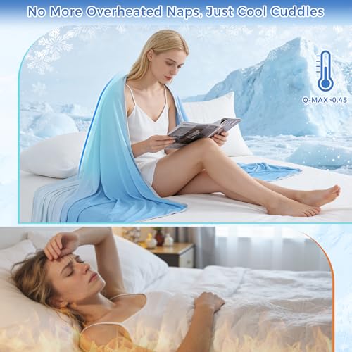 EMME Kühldecke Kühlende Decke,Arc-Chill Q-Max>0,45, 2 in 1 Doppelseitige Dünne Sommerdecke, Leicht Atmungsaktiv Tagesdecken, Sofa Decken,Bettüberwurf Kuscheldecke,127x 177cm,Farbverlauf Blau